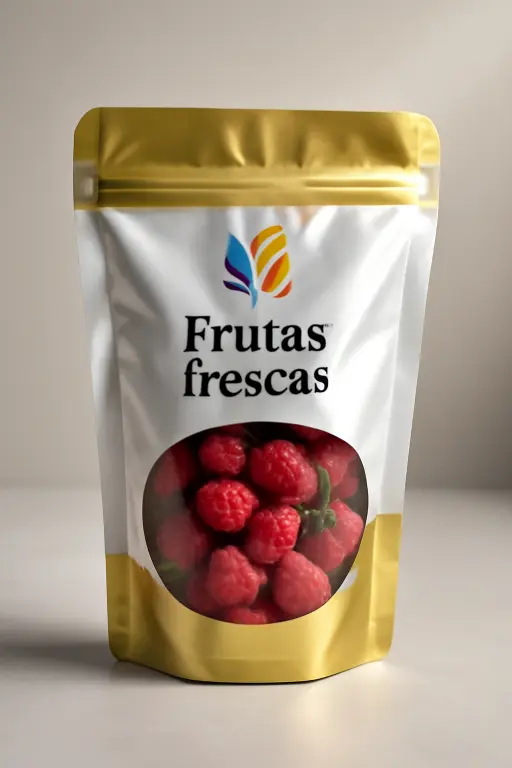 Bolsa doypack plástica flexible para frutas frescas, con cierre hermético que asegura la conservación y frescura del producto