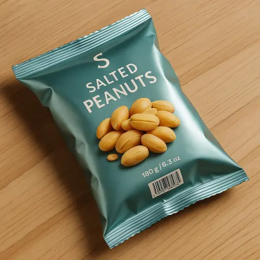 Bolsa tipo flow pack metalizada para empaques plásticos flexibles, ideal para productos alimenticios como galletas o snacks